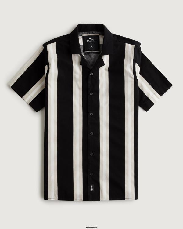 chemise décontractée en popeline à manches courtes Hommes bande noire Hollister hauts RRRJX1006