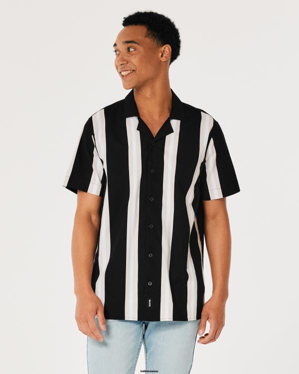 chemise décontractée en popeline à manches courtes Hommes bande noire Hollister hauts RRRJX1006