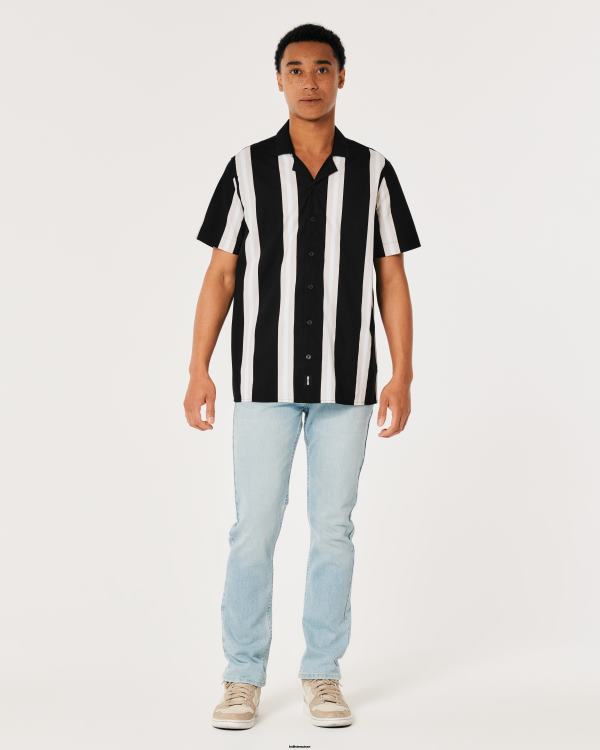 chemise décontractée en popeline à manches courtes Hommes bande noire Hollister hauts RRRJX1006
