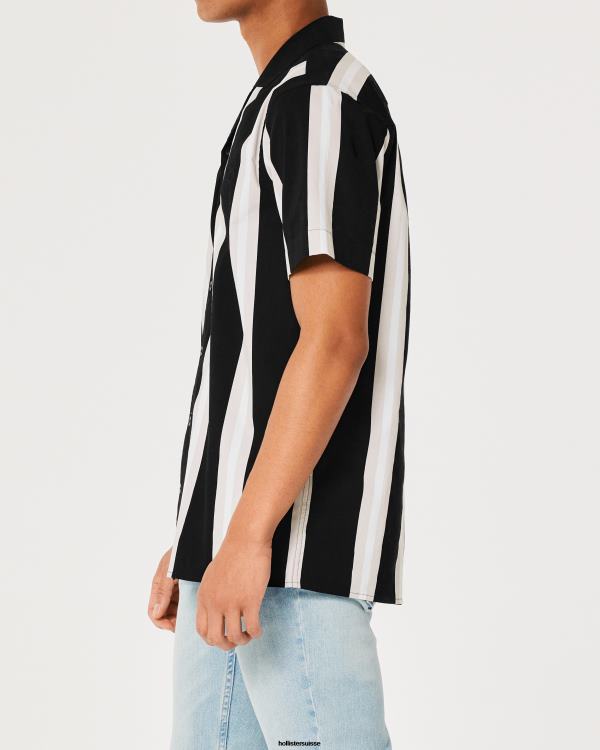 chemise décontractée en popeline à manches courtes Hommes bande noire Hollister hauts RRRJX1006