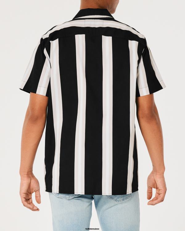 chemise décontractée en popeline à manches courtes Hommes bande noire Hollister hauts RRRJX1006