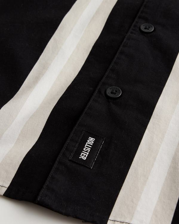 chemise décontractée en popeline à manches courtes Hommes bande noire Hollister hauts RRRJX1006