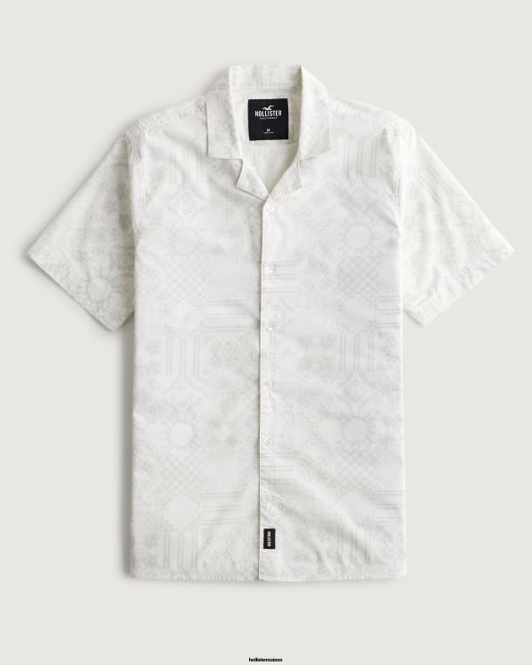 chemise décontractée en popeline à manches courtes Hommes motif blanc Hollister hauts RRRJX893