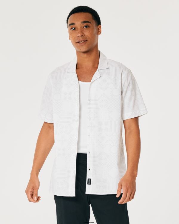 chemise décontractée en popeline à manches courtes Hommes motif blanc Hollister hauts RRRJX893