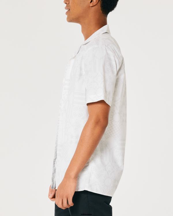 chemise décontractée en popeline à manches courtes Hommes motif blanc Hollister hauts RRRJX893