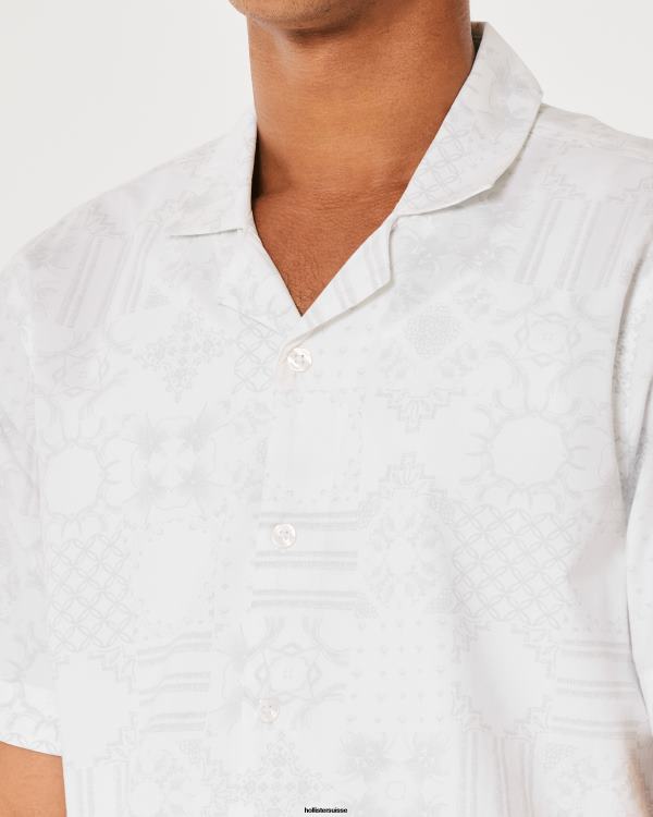 chemise décontractée en popeline à manches courtes Hommes motif blanc Hollister hauts RRRJX893