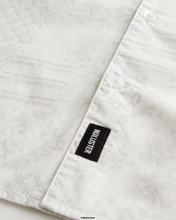 chemise décontractée en popeline à manches courtes Hommes motif blanc Hollister hauts RRRJX893