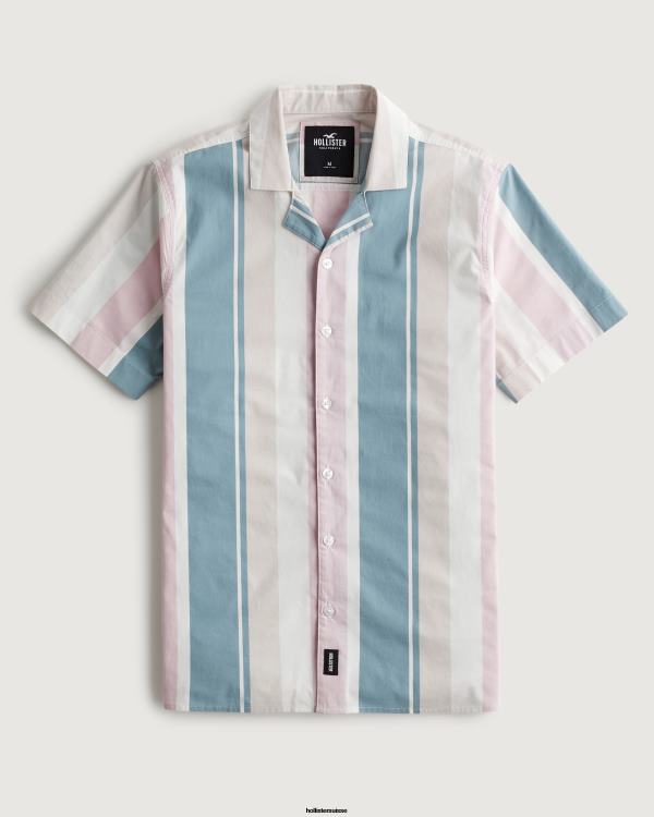 chemise décontractée en popeline à manches courtes Hommes multi-rayures Hollister hauts RRRJX1032