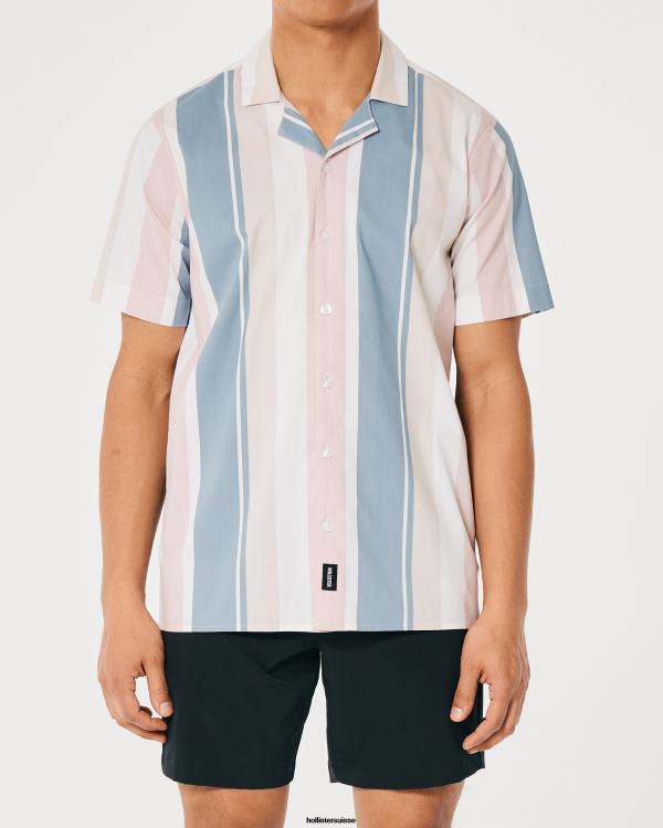 chemise décontractée en popeline à manches courtes Hommes multi-rayures Hollister hauts RRRJX1032