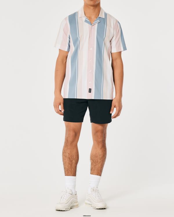 chemise décontractée en popeline à manches courtes Hommes multi-rayures Hollister hauts RRRJX1032