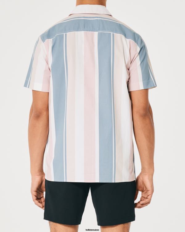 chemise décontractée en popeline à manches courtes Hommes multi-rayures Hollister hauts RRRJX1032