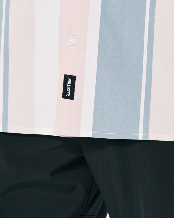 chemise décontractée en popeline à manches courtes Hommes multi-rayures Hollister hauts RRRJX1032