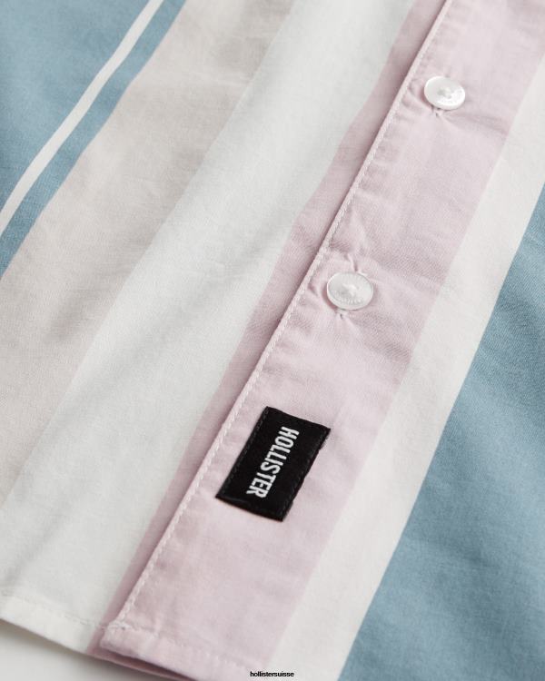chemise décontractée en popeline à manches courtes Hommes multi-rayures Hollister hauts RRRJX1032