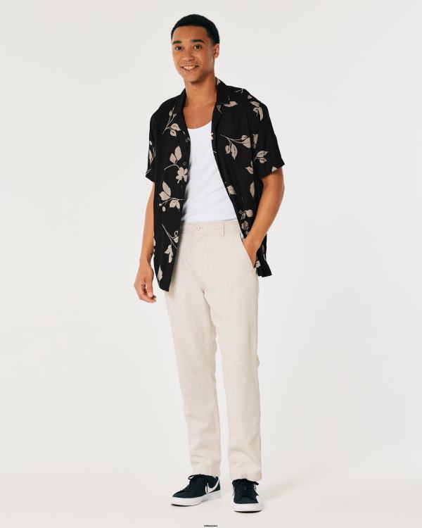 chemise décontractée à manches courtes Hommes fleuri noir Hollister hauts RRRJX836