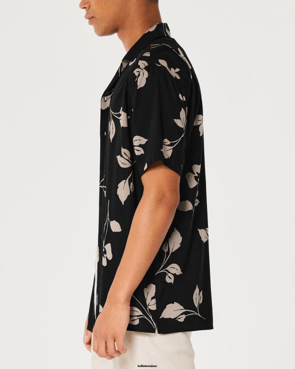 chemise décontractée à manches courtes Hommes fleuri noir Hollister hauts RRRJX836