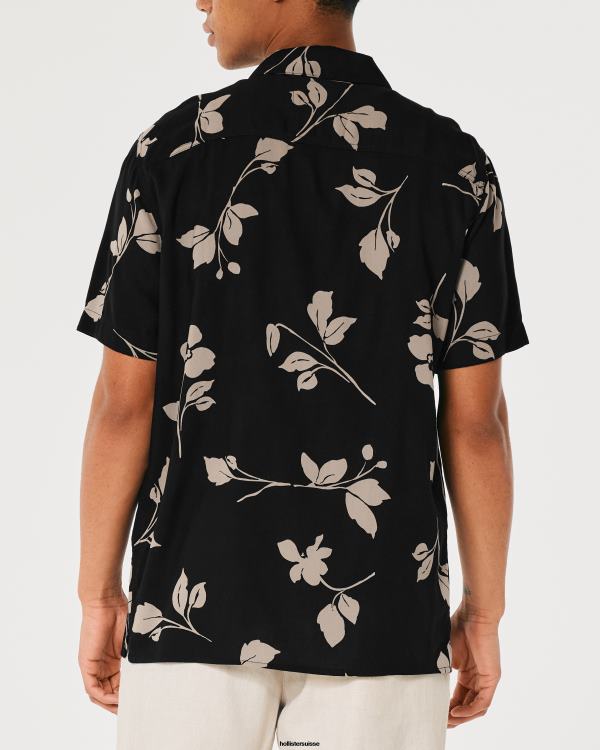 chemise décontractée à manches courtes Hommes fleuri noir Hollister hauts RRRJX836