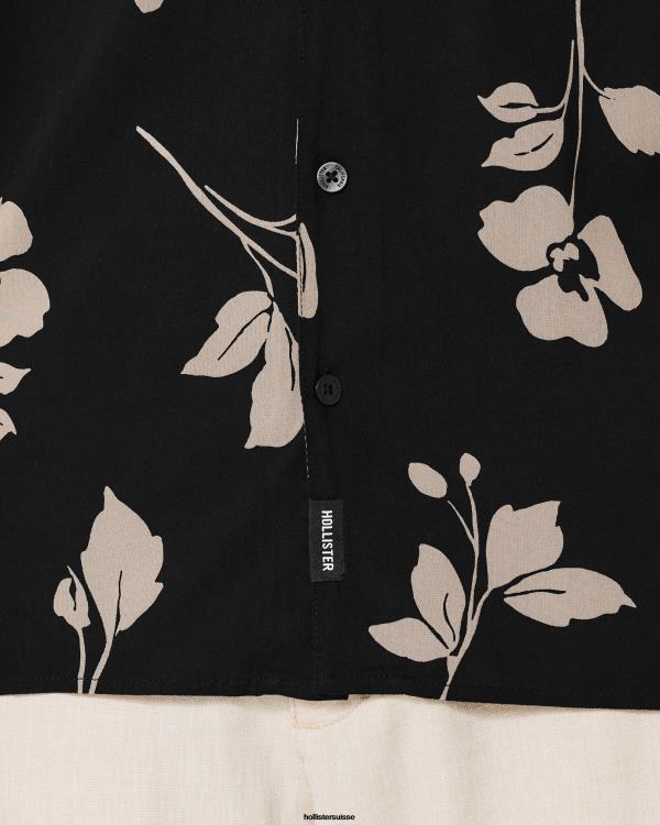 chemise décontractée à manches courtes Hommes fleuri noir Hollister hauts RRRJX836
