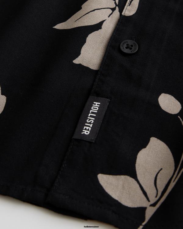 chemise décontractée à manches courtes Hommes fleuri noir Hollister hauts RRRJX836