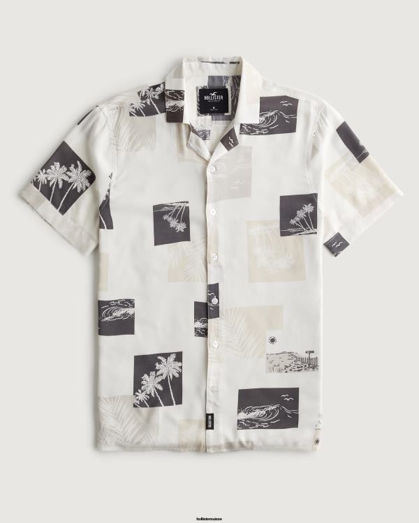 chemise décontractée à manches courtes Hommes motif blanc cassé Hollister hauts RRRJX990