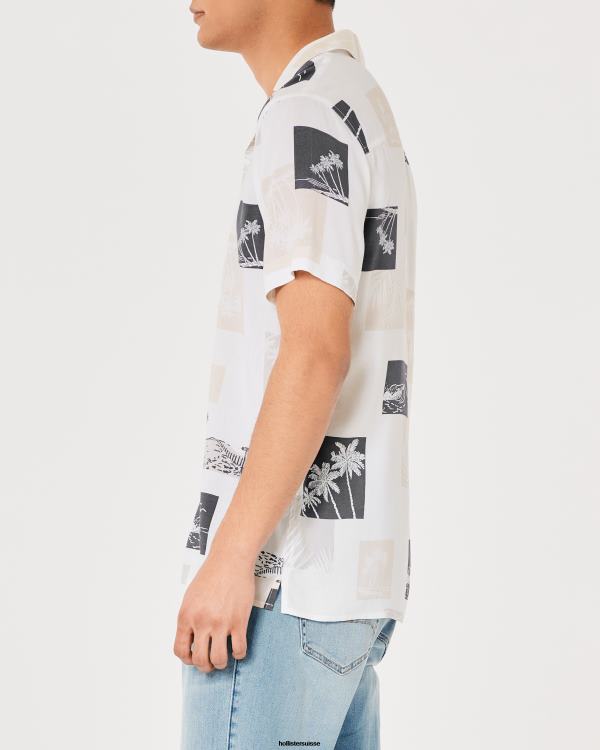 chemise décontractée à manches courtes Hommes motif blanc cassé Hollister hauts RRRJX990