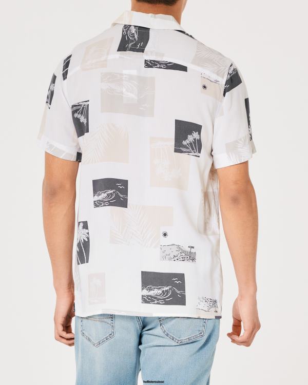 chemise décontractée à manches courtes Hommes motif blanc cassé Hollister hauts RRRJX990