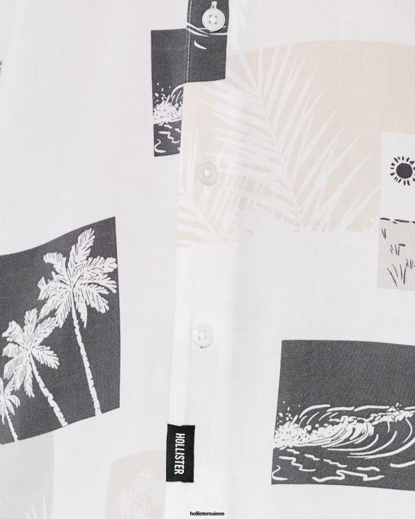 chemise décontractée à manches courtes Hommes motif blanc cassé Hollister hauts RRRJX990
