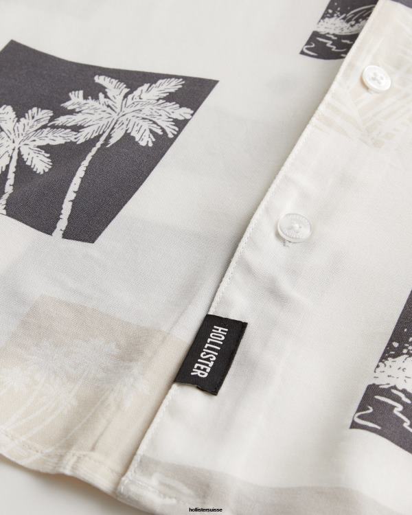 chemise décontractée à manches courtes Hommes motif blanc cassé Hollister hauts RRRJX990