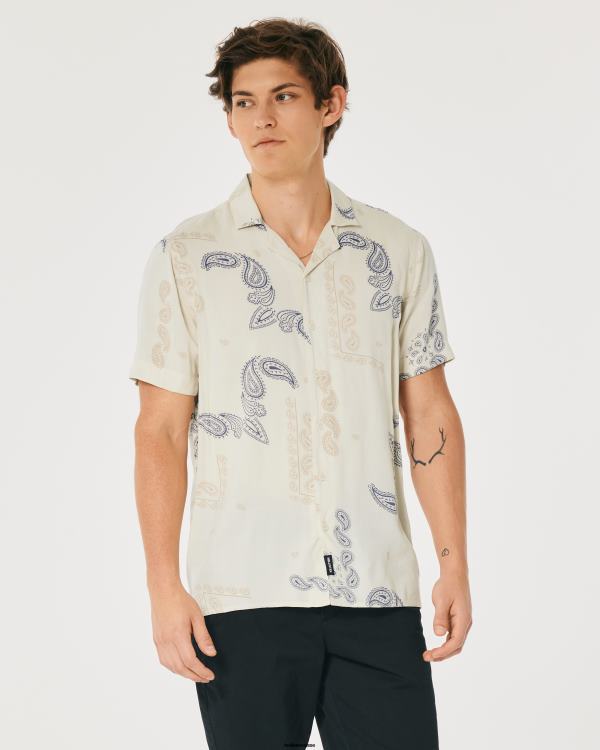 chemise décontractée à manches courtes Hommes motif crème Hollister hauts RRRJX907
