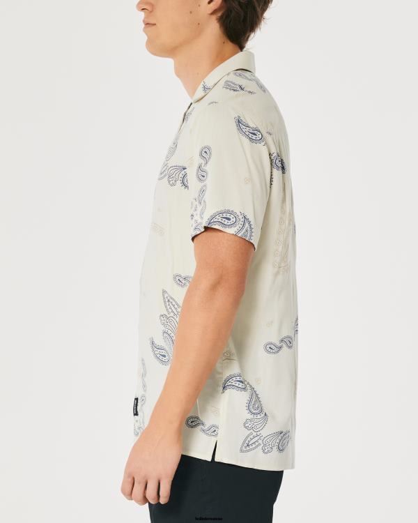 chemise décontractée à manches courtes Hommes motif crème Hollister hauts RRRJX907