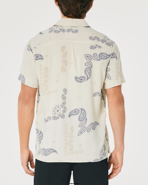 chemise décontractée à manches courtes Hommes motif crème Hollister hauts RRRJX907
