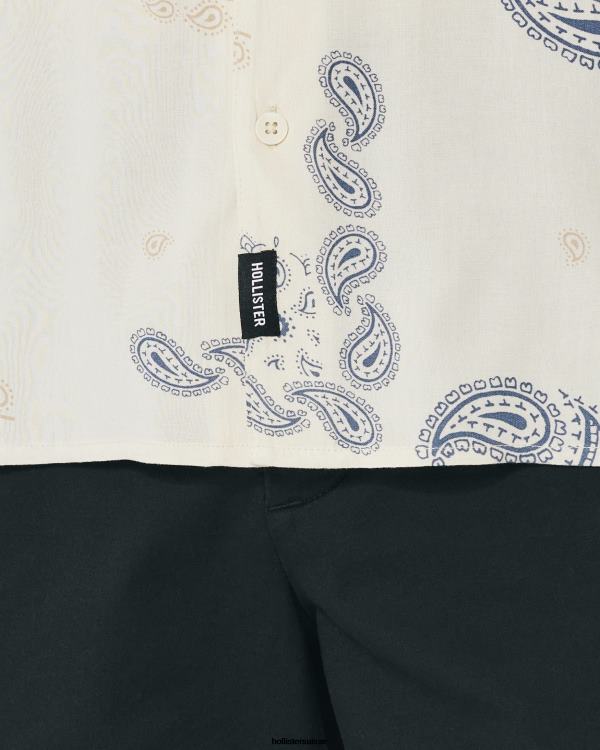 chemise décontractée à manches courtes Hommes motif crème Hollister hauts RRRJX907