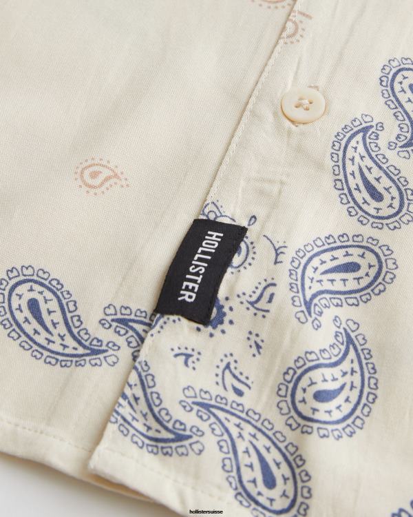 chemise décontractée à manches courtes Hommes motif crème Hollister hauts RRRJX907