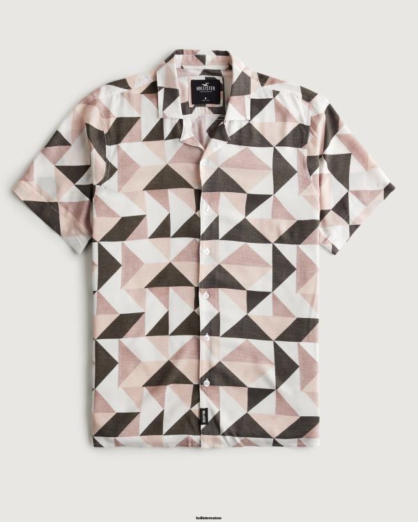 chemise décontractée à manches courtes Hommes motif rose Hollister hauts RRRJX1004