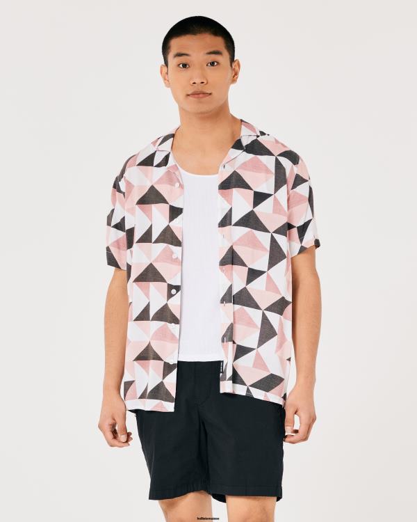 chemise décontractée à manches courtes Hommes motif rose Hollister hauts RRRJX1004
