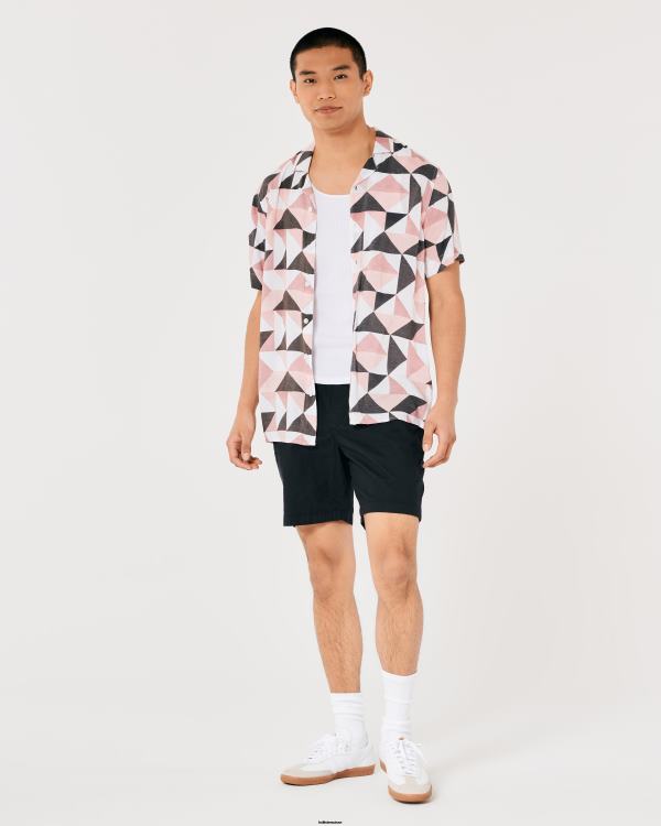 chemise décontractée à manches courtes Hommes motif rose Hollister hauts RRRJX1004