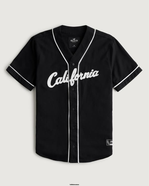 chemise de baseball graphique décontractée Hommes noir Hollister hauts RRRJX938