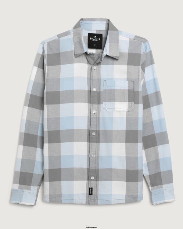 chemise en flanelle boutonnée Hommes carreaux bleu clair Hollister hauts RRRJX985