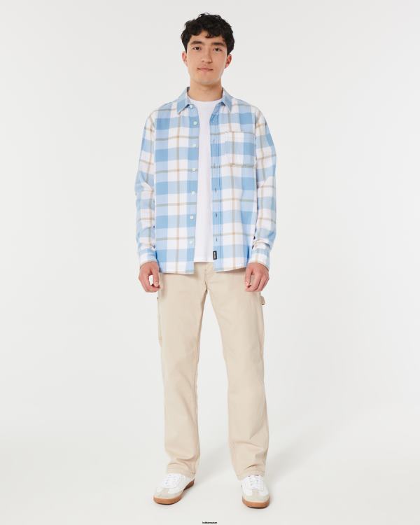 chemise en flanelle boutonnée Hommes carreaux bleu clair Hollister hauts RRRJX985