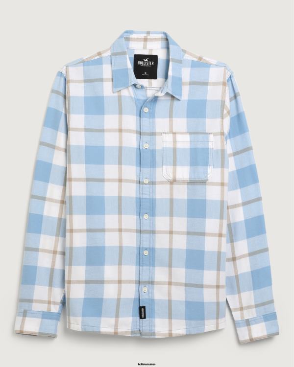 chemise en flanelle boutonnée Hommes carreaux bleu clair Hollister hauts RRRJX985