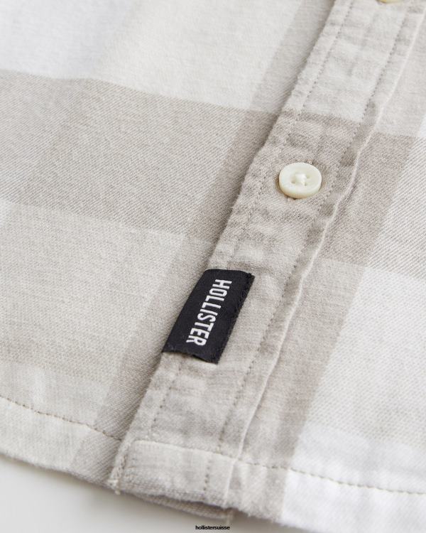 chemise en flanelle boutonnée Hommes chèque de bronzage Hollister hauts RRRJX1054