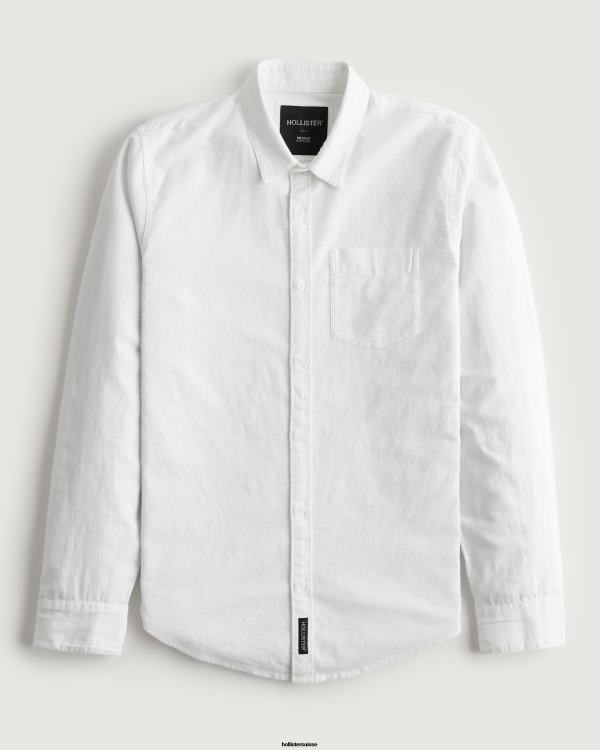 chemise en lin mélangé Hommes blanc Hollister hauts RRRJX918