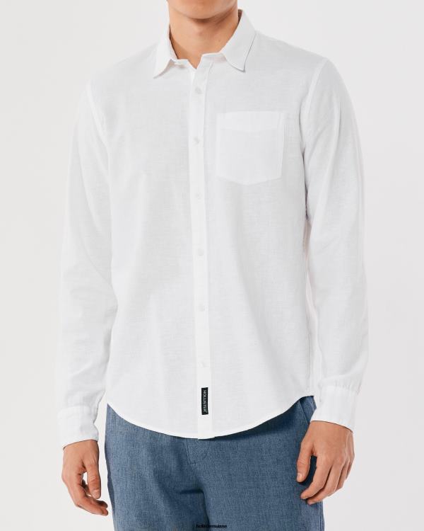 chemise en lin mélangé Hommes blanc Hollister hauts RRRJX918