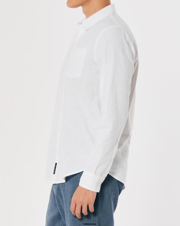 chemise en lin mélangé Hommes blanc Hollister hauts RRRJX918