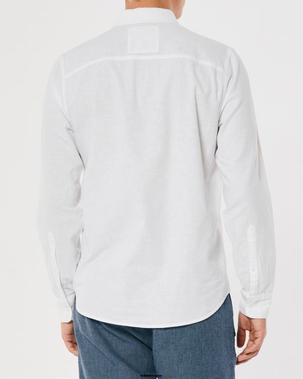 chemise en lin mélangé Hommes blanc Hollister hauts RRRJX918