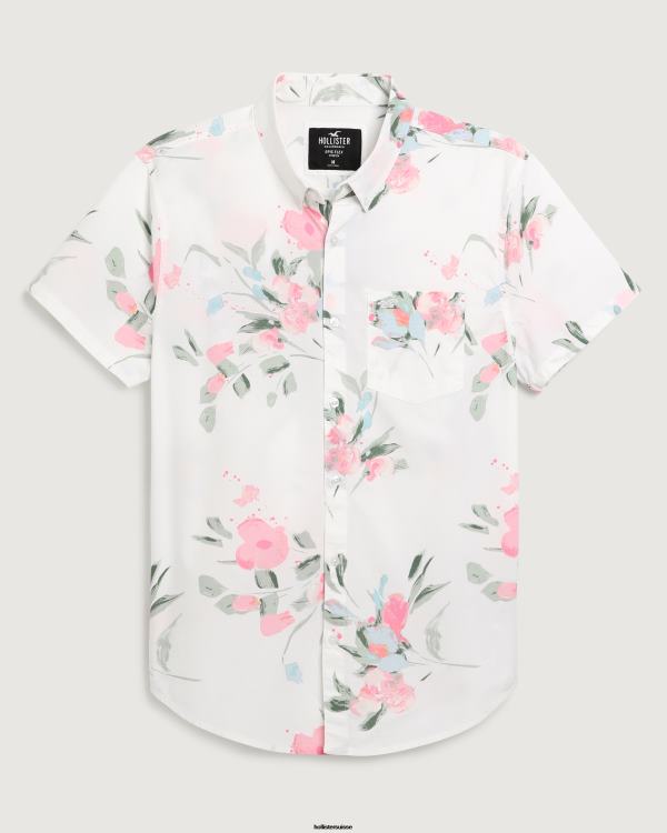 chemise fleurie à manches courtes Hommes fleurs blanches Hollister hauts RRRJX937