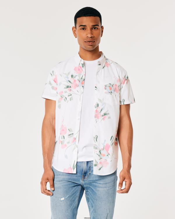 chemise fleurie à manches courtes Hommes fleurs blanches Hollister hauts RRRJX937