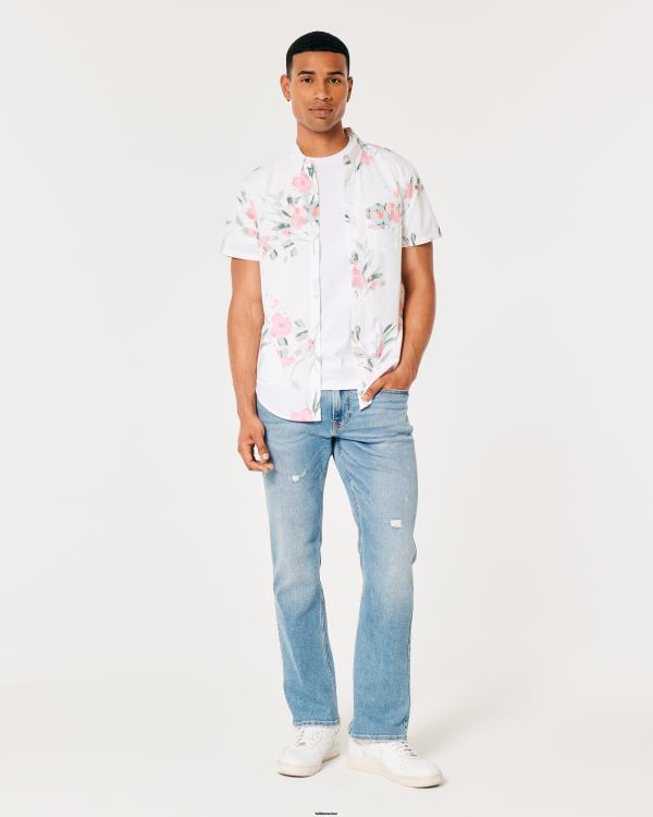 chemise fleurie à manches courtes Hommes fleurs blanches Hollister hauts RRRJX937