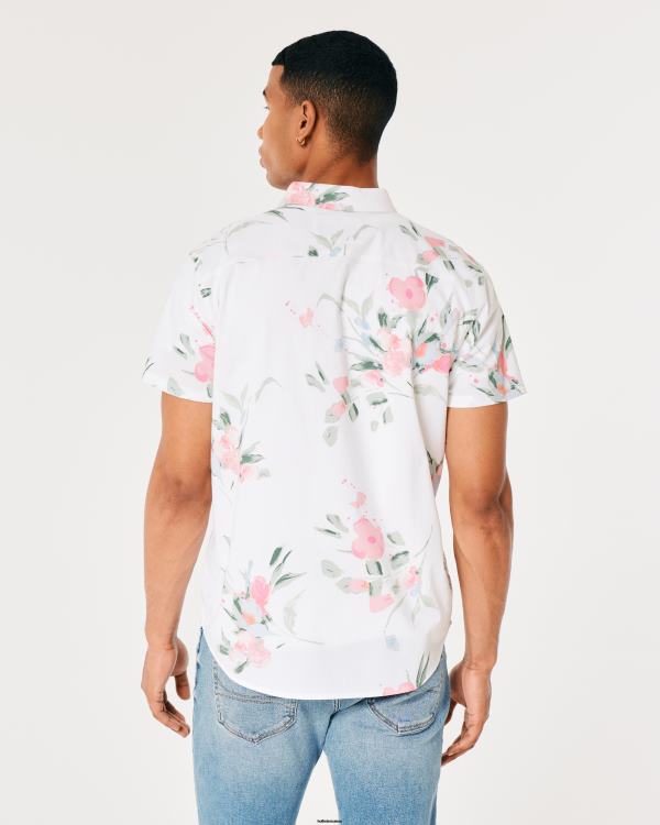 chemise fleurie à manches courtes Hommes fleurs blanches Hollister hauts RRRJX937
