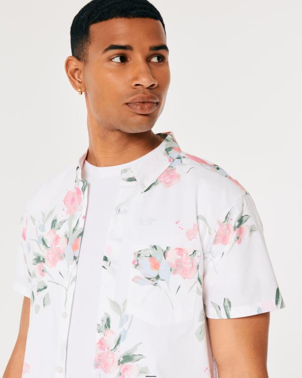 chemise fleurie à manches courtes Hommes fleurs blanches Hollister hauts RRRJX937
