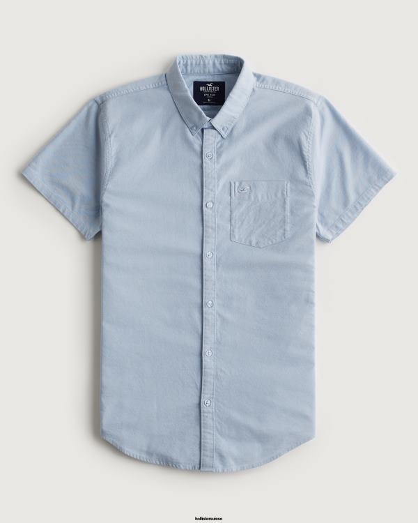 chemise oxford à manches courtes Hommes bleu clair Hollister hauts RRRJX987